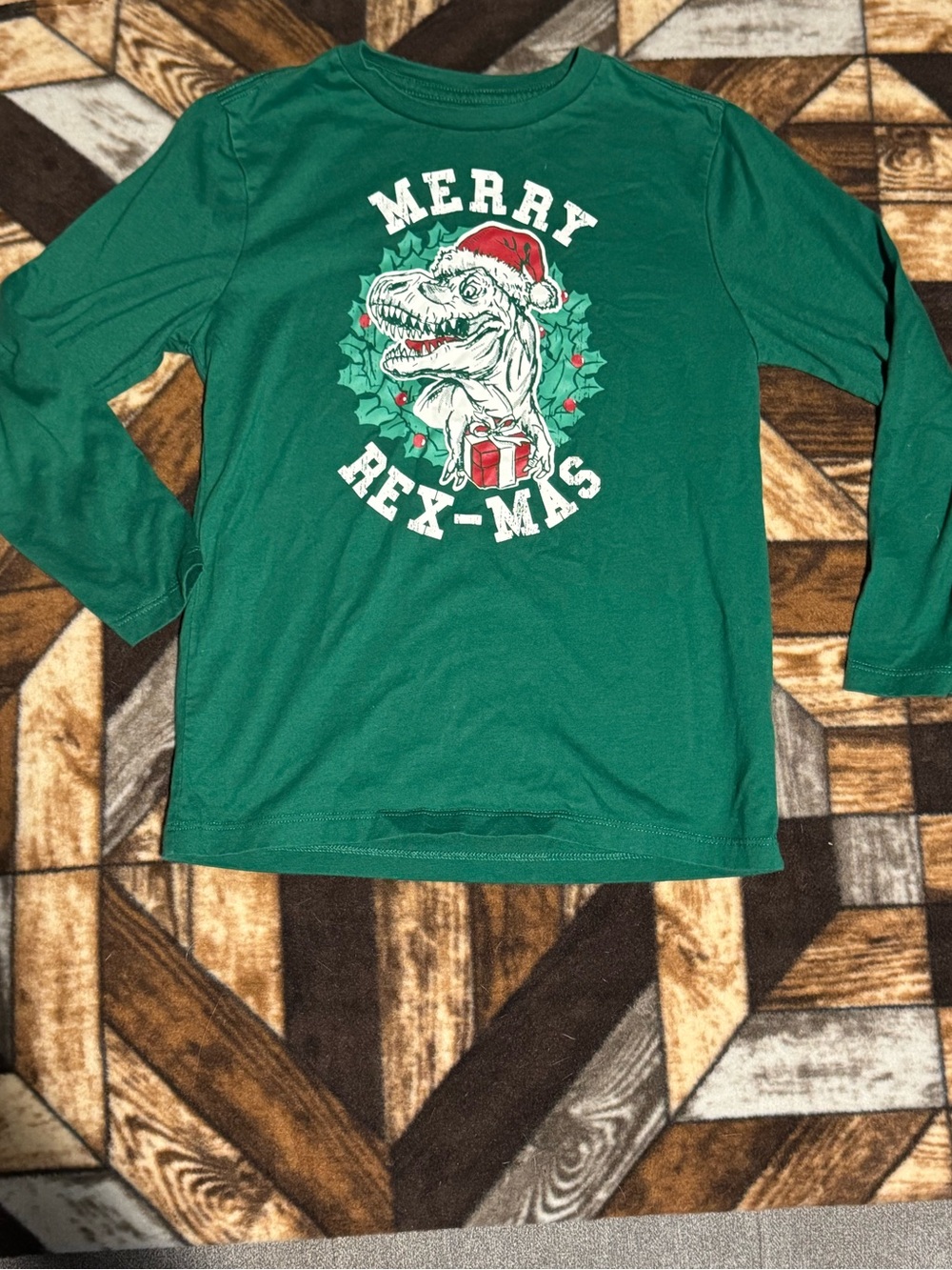 Holiday Time Green 'Merry Rex-Mas' Long Sleeve Holiday Tee